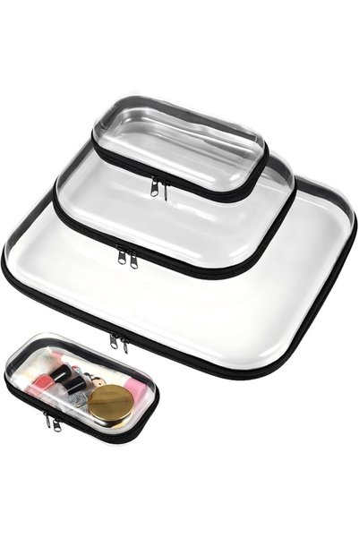 KASTWAVE Clear Hard Shell Zipper Organizer Bags, 3 Piece Set in Small, Medium...