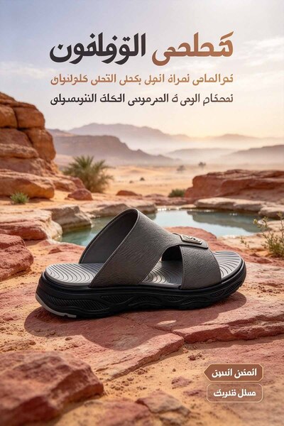 Saudi Step صندل رجالي بحزام على شكل حرف T - الجزء العلوي بنقشة الليتشي مع مشب...