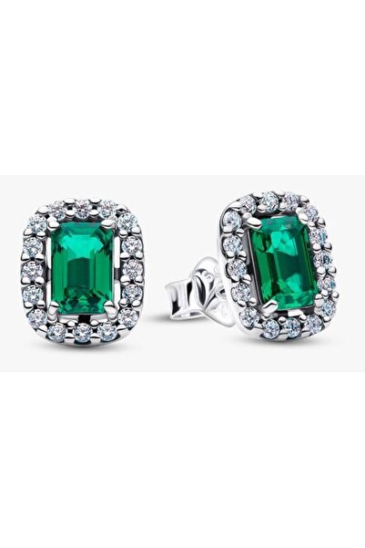 Pandora Cercei de damă cu zirconiu cubic, verde smarald, cu halo de cristale,...
