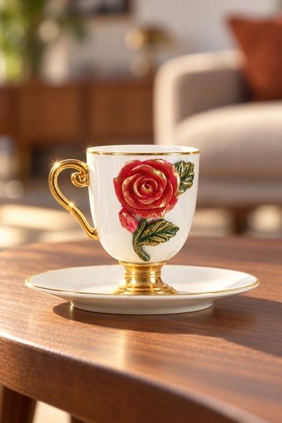 ACAR Orange Sunset 6-Person Porcelain Coffee Cup Set - 90 ml
