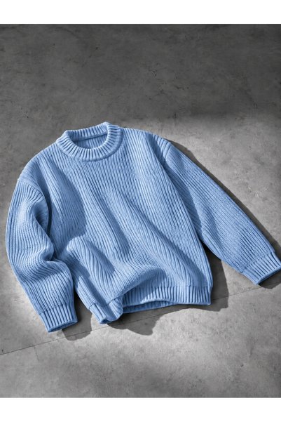 DepoExport Erkek Premium Oversize Yumuşak Bisiklet Yaka Triko Kazak