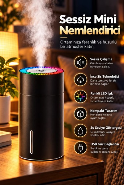 Blackbird Game Center Castu W301 Şarjlı Taşınabilir Oto Masaüstü Hava Nemlendirici Ultrasonik Sessiz Buhar Makinesi