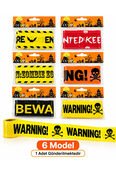 PARTİPORT Halloween Olay Yeri İnceleme Şeridi 5 Metre – Warning Zombie Beware Dekor Şeridi Karışık Model 1 Adet