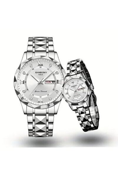 BANBONY 2pcs Gold Couple Watch Trendy Fashion Men'S and Women'S Quartz Watch ...