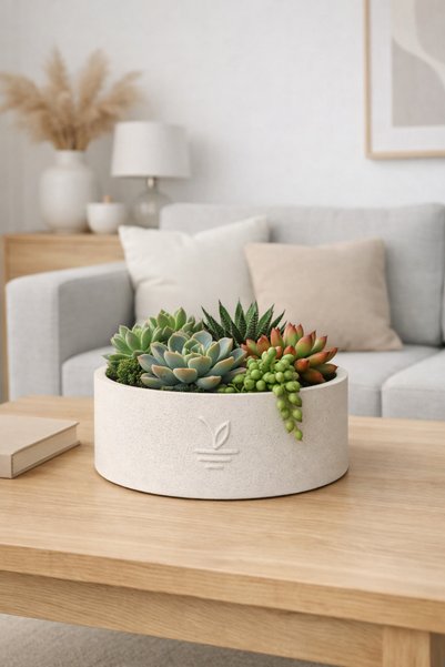 ESG PLUS Cookie 15 cm Krem Taş Dokulu Beton Saksı Kaktüs Sukulent Bonsai ve A...