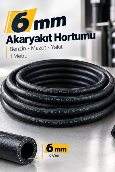 YedekGaraj 6 mm İnce Delik Akaryakıt Hortumu 1 Metre SAE J30 R7 Benzin Mazot ...