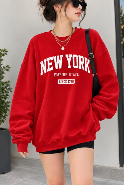 FAVORİST New York Empire State ženska majica sa širokim krojem, trostruki kon...