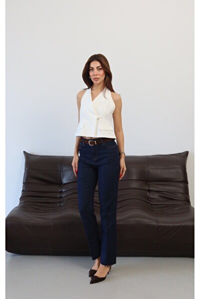 LACARINO Straight Cut Belted Denim Trousers