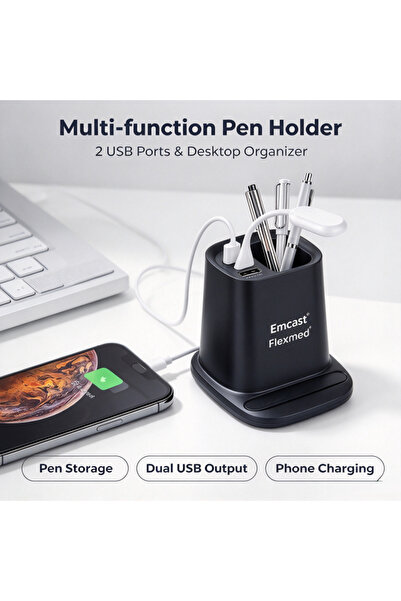Generic حامل أقلام متعدد الوظائف مع شاحن لاسلكي، ومنظم مكتبي بمنفذ USB مزدوج،...