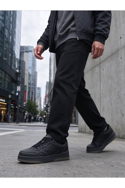 MIXSNOW Men's All Black Platform Sneakers, Lace-Up Thick Sole Casual Skate Shoes, Non Slip Comfort Daily Footwear