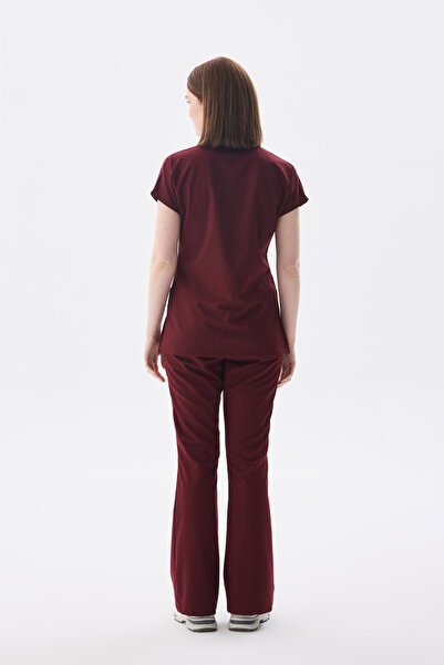 Class Üniforma Single Bottom Burgundy Lycra Spanish Flare Pants Nurse Doctor Uniform