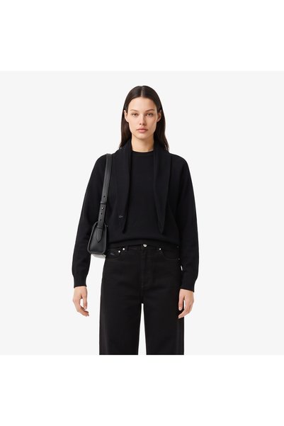 Lacoste Kadın Relaxed Fit Bisiklet Yaka Siyah Kazak