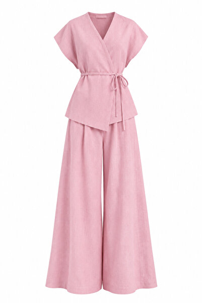 My Blog Pink Rope Belted Linen Vest Set - 2Y8591
