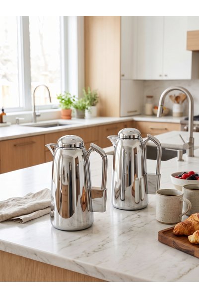 Generic Stainless Steel 1+1 Liter Tea and Coffee Set with Elegant and Modern Design for High-End Serving