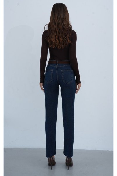LACARINO Straight Cut Belted Denim Trousers