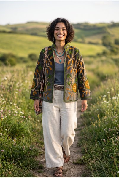 Bohoyasam Women's Suzani Embroidered Velvet Jacket – Ethnic Bohemian Design