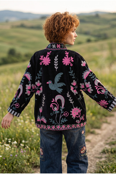 Bohoyasam Women's Suzani Embroidered Velvet Jacket – Ethnic Bohemian Design