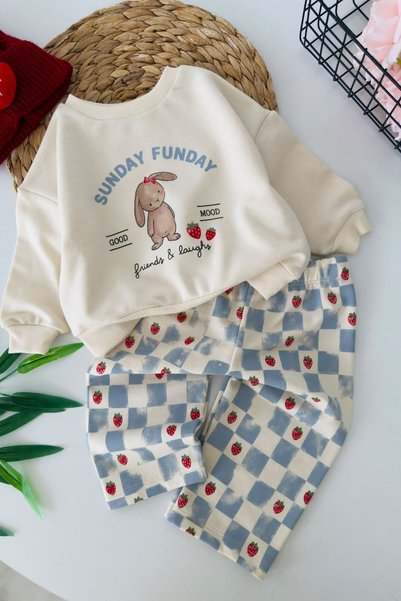 Minigimin Cicileri Sunday Strawberry Printed Baby Girl Set of 2 - Cream