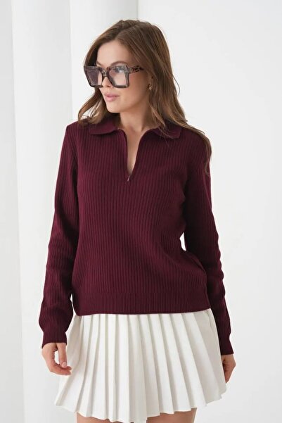 Park Karon Pulover de damă cu guler polo, cu fermoar, textură moale 12356