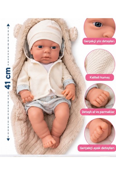 LRS STORE Süper Gerçekçi Yeni Doğmuş Et Bebek Reborn Bebek 41 Cm Battaniyeli