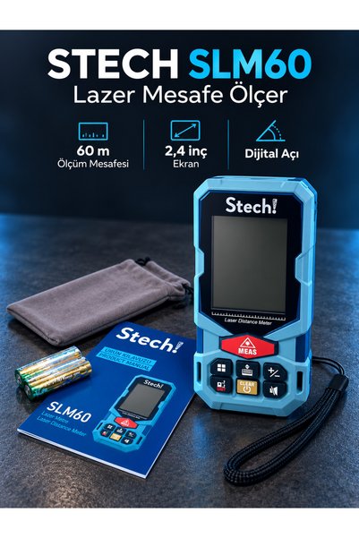 Beyhekim Hırdavat Stech SLM60 60 Metre Lazer Mesafe Ölçer – 2,4 İnç Ekran ve Dijital Açı