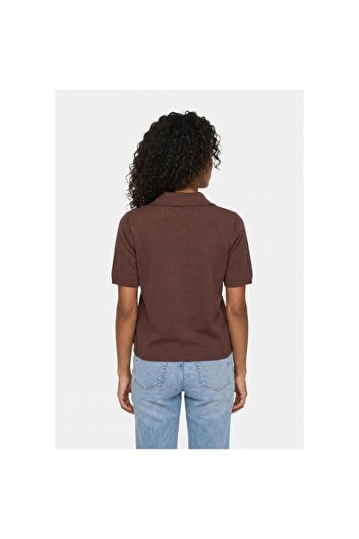 ONLY Onlcinderel Women's Polo Collar Short Sleeve Buttoned Knitwear Blouse Coffee Bean Brown