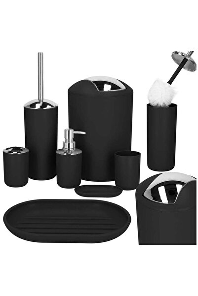 MyOfficeShop Set accesorii baie, 6 piese din plastic, cu perie WC și coș de g...
