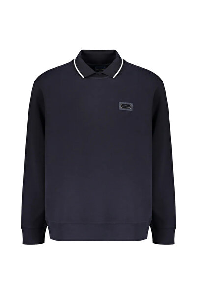 PAUL&SHARK Men's Polo Collar Logo Embroidered Ribbed Detail Long Sleeve Navy ...