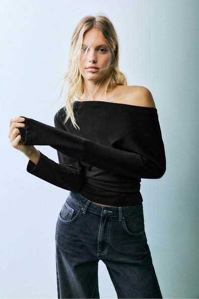 Pull & Bear Asimetrik uzun kollu top