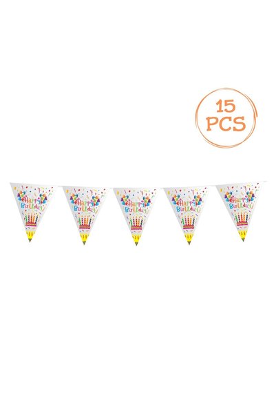 OEM Ghirlandă Happy Birthday cu 15 Stegulețe din Folie, 4,8 m, 20x24 cm, Deco...