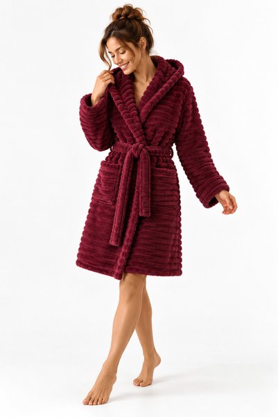 Rebeka Home Collection Weldoğa Peluş Bordo Welsoft Halat cu glugă