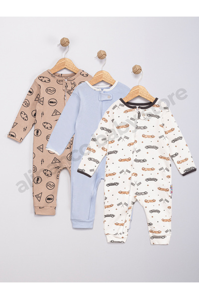 AlihanCo Baby Store 100% Cotton 3-Piece Car Patterned Baby Romper Without Boo...