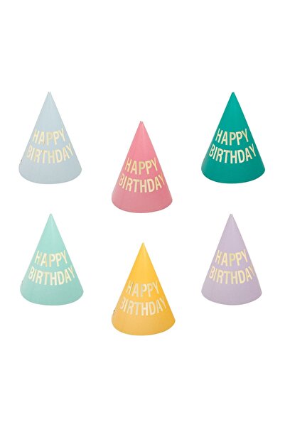 OEM Coifuri Multicolore din Hartie cu Folie Aurie "Happy Birthday" 16cm - 12b...