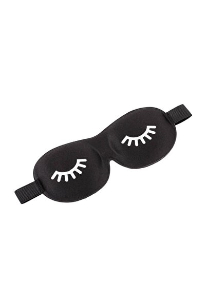 OEM Mască Dormit Neagră Satinată cu Gene 3D, Moale și Ușoară, 21cm
