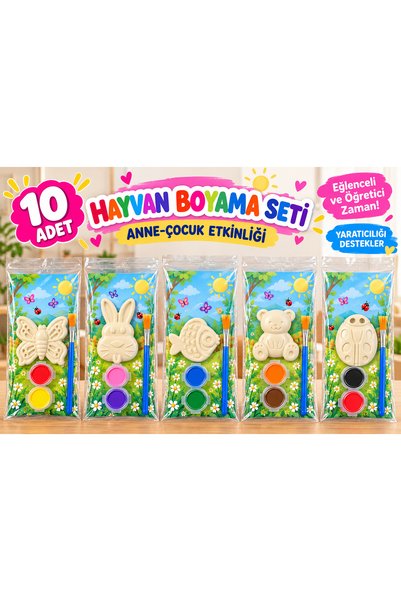Genel Markalar 10Lu Hayvanlar Temalı Anne Çocuk Okul Etkinlik Taş Boyama Seti...