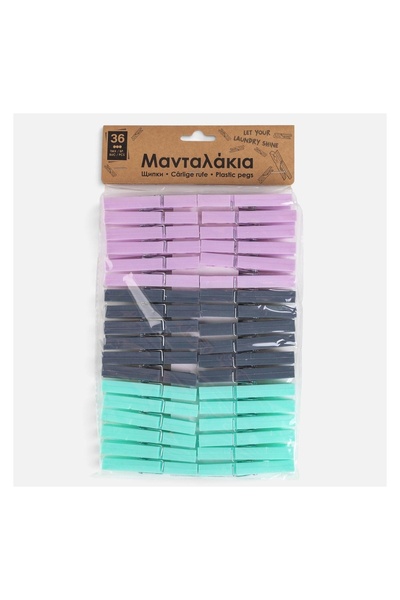 OEM Set 36 Clești Rufe Plastic Verde Mentă, Lila și Antracit, 8,4cm