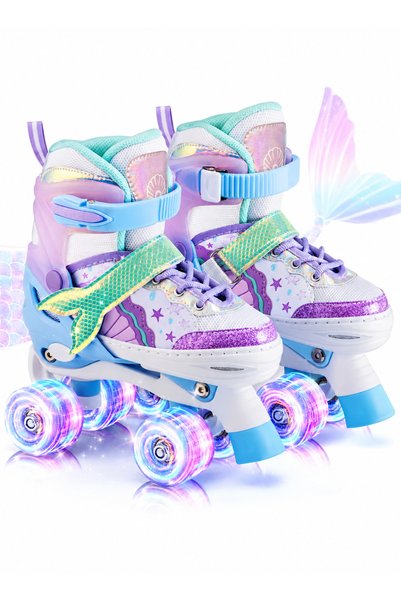 lanthour Kids Roller Skates for Girls Boys, 4-Size Adjustable Light Up Roller...