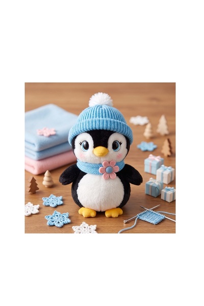 HEDİYEVİM Şapkalı Penguen Peluş Mavi 27CM