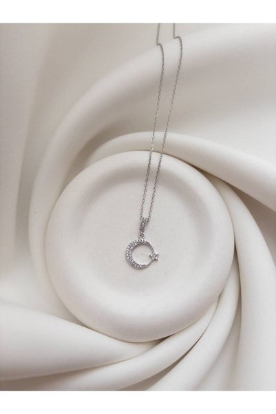 Minne Jewelry-Accessory Steel Moon and Star Necklace - Zircon Stone Moon and ...