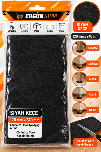 Ergün Store Sandalye Ayağı , Kanepe Ayağı , Masa Ayağı Keçesi Siyah 120x240 İ...