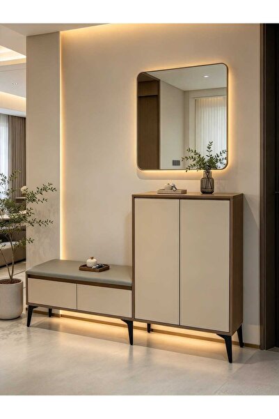 Generic Shoe Cabinet with Stool Beige Color