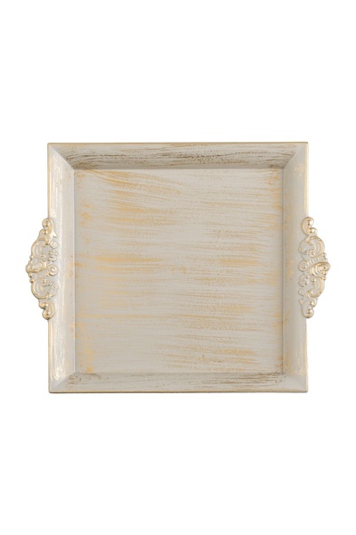 OEM Platou Decorativ Patrat din Plastic Bej Auriu Brushed 30x26cm – accent el...
