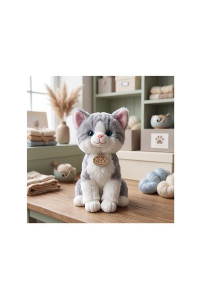 HEDİYEVİM Çizgili Oturan Asil Kedi Peluş 30CM
