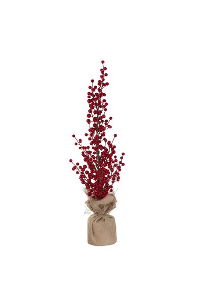 DD SHOP Decoratiune de Craciun Ramuri cu Pomusoare Rosii & Panza de Iuta 62cm