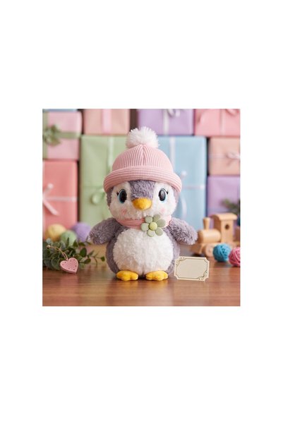 HEDİYEVİM Şapkalı Penguen Peluş Mavi 27CM