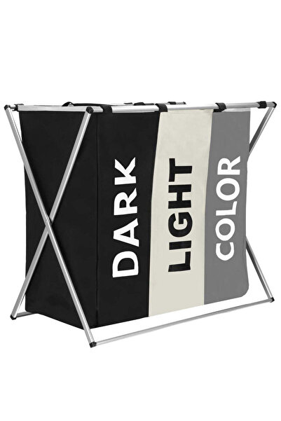 MyOfficeShop Coș de rufe cu 3 compartimente, cadru din aluminiu, 60x40x68cm, ...