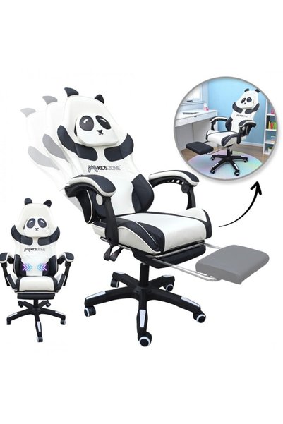 JollyMag Scaun de birou de copii si adulti, model ursulet panda alb negru, ma...