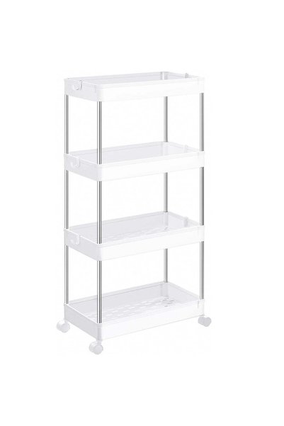 SONGMICS Cărucior mobil de depozitare cu roți, 4 niveluri, 40x22x87 cm, Alb