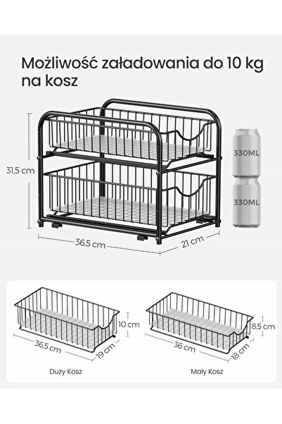 NO BRAND Organizator de dulap glisant cu 2 niveluri, coș practic negru elegant