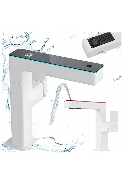 Hydrosana BATERIE DE LAVABO DE BAIE CU PICIOR MEGI-WH, ALBĂ, CU AFIȘAJ LED
